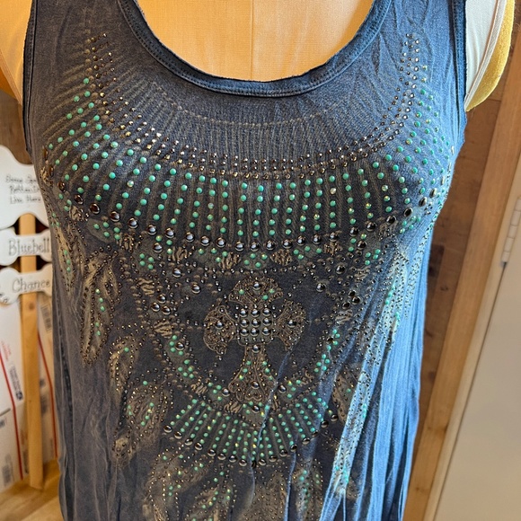 LADIES WOMEN BY VOCAL XL TO 2X BLUE BEADED BEDAZZLED TOP SHIRT BLOUSE - Picture 2 of 7